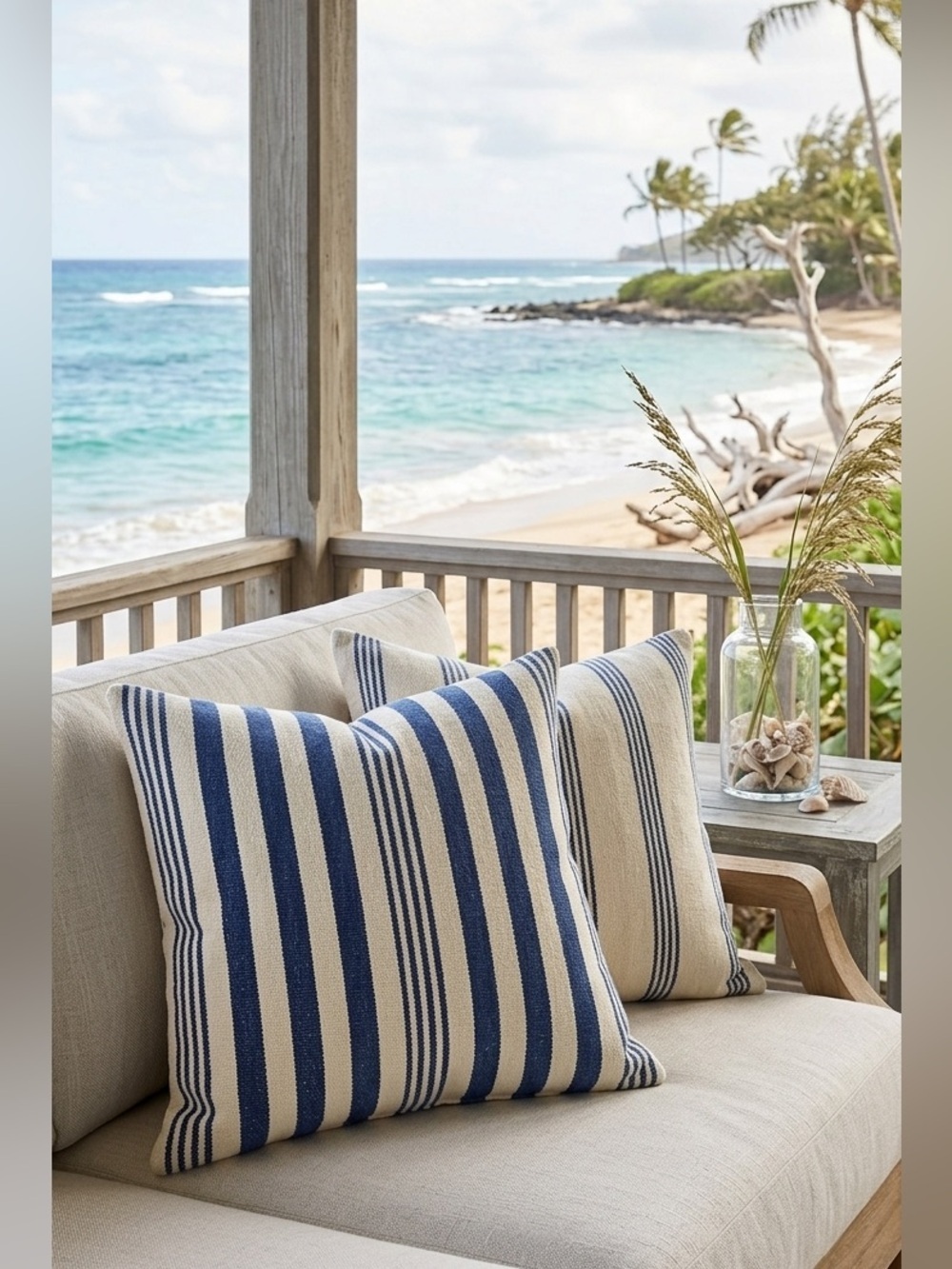 Pier 1 Set of 4 Nautical Striped Blue and Cream Throw Pillows Case/Cases 25x25